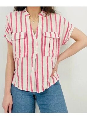 Anthropologie Maeve Amira Striped Top Ivory Pink
